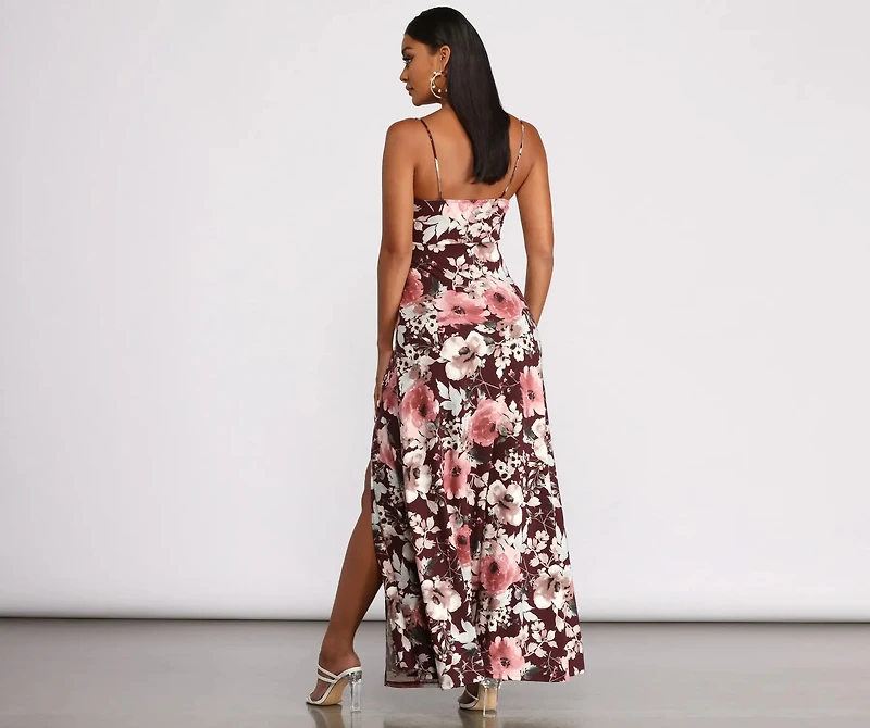 High Slit Floral Knit Maxi Dress