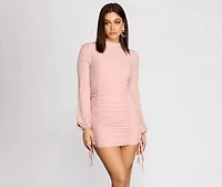 Ruched And Ready Mock Neck Mini Dress
