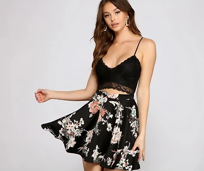 Trendy Twirl Moment Floral And Lace Mini Dress