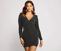 Wrapped Glamour Ruched Glitter Mini Dress
