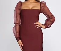 Sheer Organza Puff Sleeve Square Neck Mini Dress