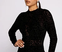 Sultry And Stylish Flocked Mesh Mini Dress