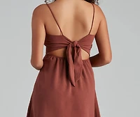 Weekend Vacay Satin Ruched Tie-Back Dress