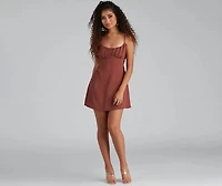 Weekend Vacay Satin Ruched Tie-Back Dress
