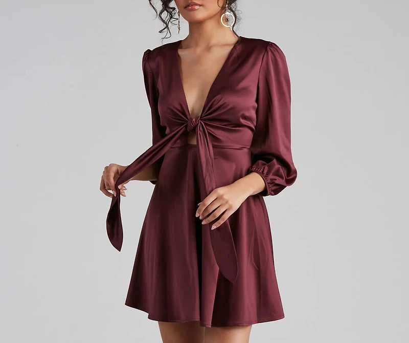 Sleek Satin Tie-Front Mini Dress