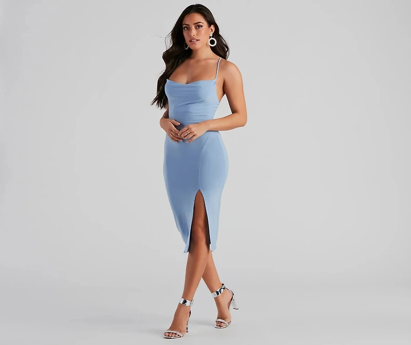 Chic On Clutch Cowl Slit Midi Dress