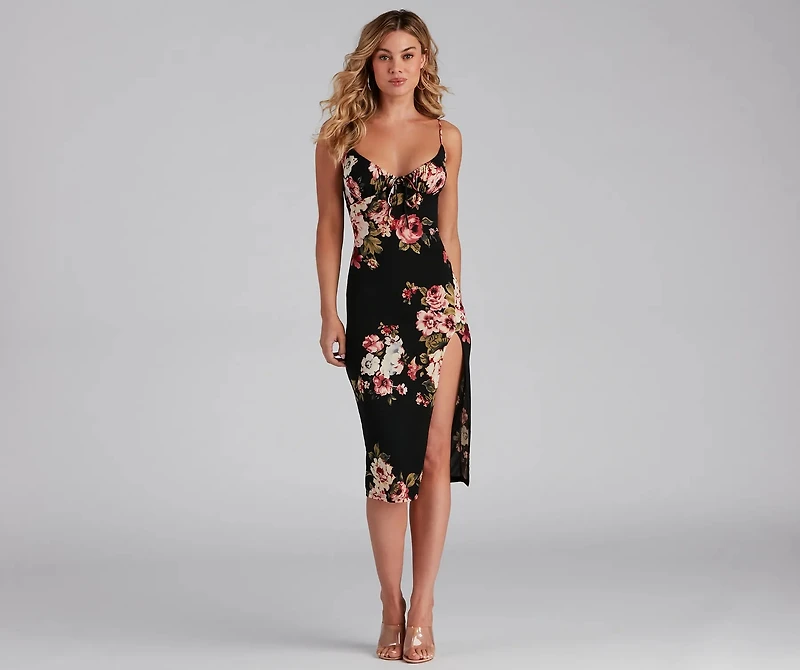 Floral Feels Scoop Neck Strappy Midi Dress