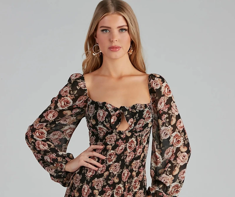 Show Your Floral Smocked Chiffon Dress