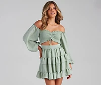 So Sweet Ruffled Cutout Skater Dress