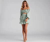 So Sweet Ruffled Cutout Skater Dress