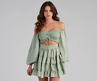 So Sweet Ruffled Cutout Skater Dress
