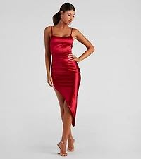Alluring Silhouette Satin Midi Dress