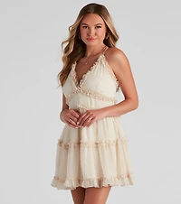 Ruffle Party Chiffon V-Neck Babydoll Dress
