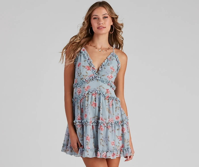 Flirty Floral Chiffon Babydoll Dress