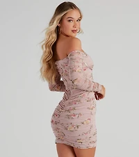 Sweet Florals Mesh Piped Mini Dress