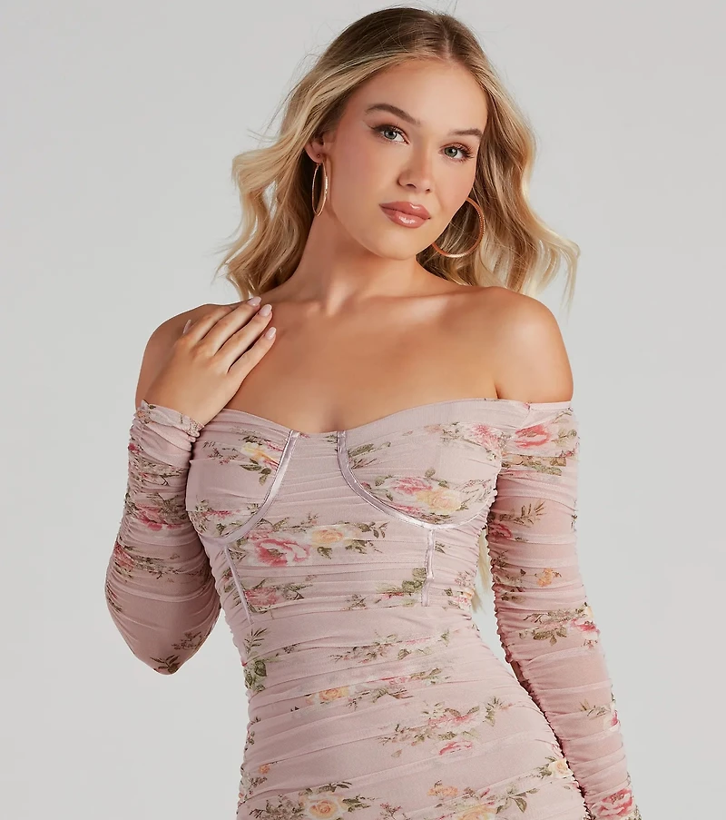 Sweet Florals Mesh Piped Mini Dress