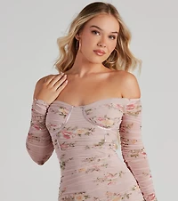 Sweet Florals Mesh Piped Mini Dress