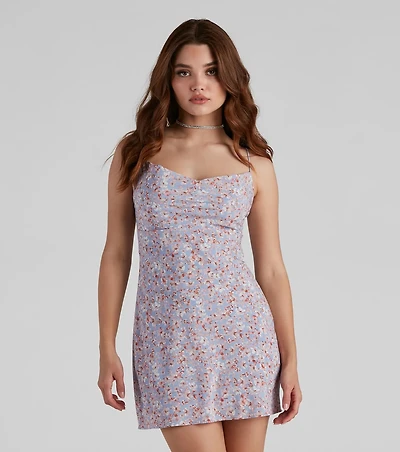 Lovely Floral Cowl Mini Dress