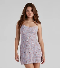 Lovely Floral Cowl Mini Dress