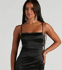 Speak Chic Satin Slit Midi Dress