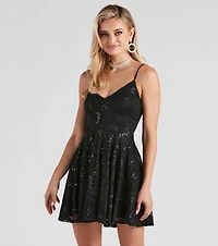 Sweet And Flirty Sequin Lace Skater Dress