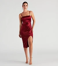New Classic Satin Slit Midi Dress