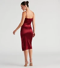 New Classic Satin Slit Midi Dress