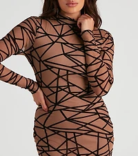 Geometric Muse Mesh Mock Neck Dress