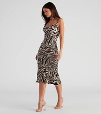 Safari Babe Zebra Cowl Midi Dress