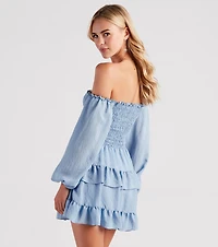 So Sweet Ruffled Cutout Skater Dress