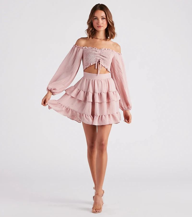 So Sweet Ruffled Cutout Skater Dress