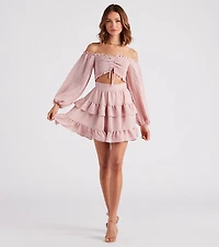 So Sweet Ruffled Cutout Skater Dress