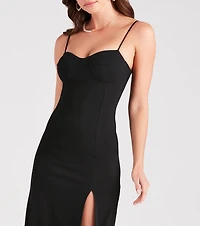 Best Town Crepe Sweetheart Midi Dress