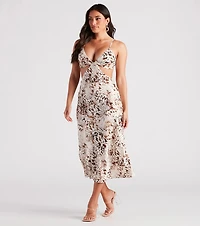 Favorite Moment Satin Printed Midi Dress