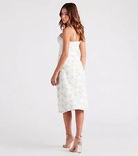 Lovely Floral Lace Trim Midi Dress