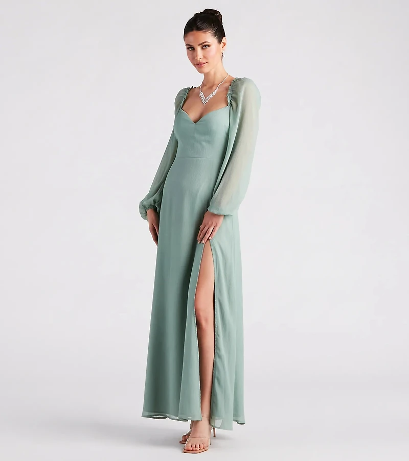 Sheer Beauty Chiffon Slit Maxi Dress