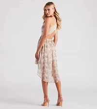Still The One Rose Print Chiffon High Low Dress