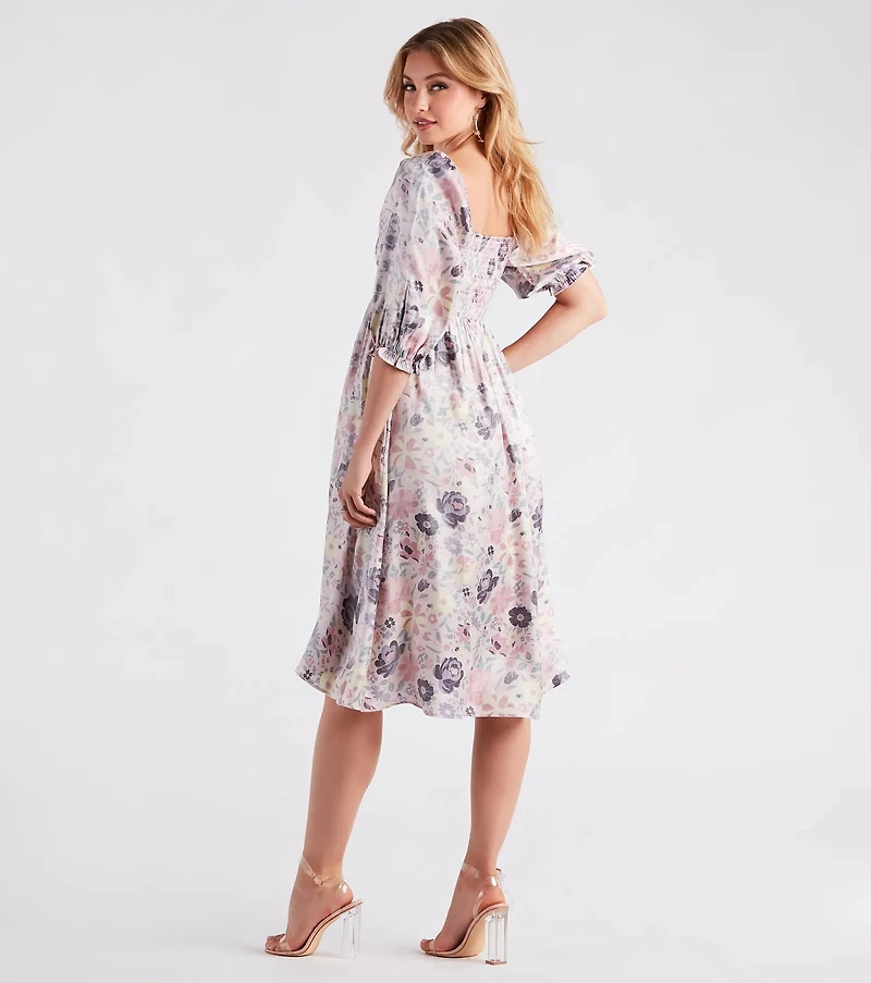 Take The Beauty Satin Floral Midi Dress