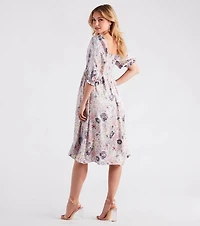 Take The Beauty Satin Floral Midi Dress