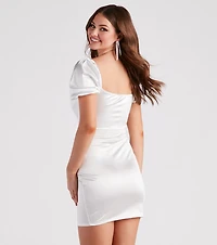 Smitten Over Satin Puff Sleeve Short Dress
