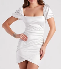Smitten Over Satin Puff Sleeve Short Dress