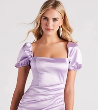 Smitten Over Satin Puff Sleeve Short Dress