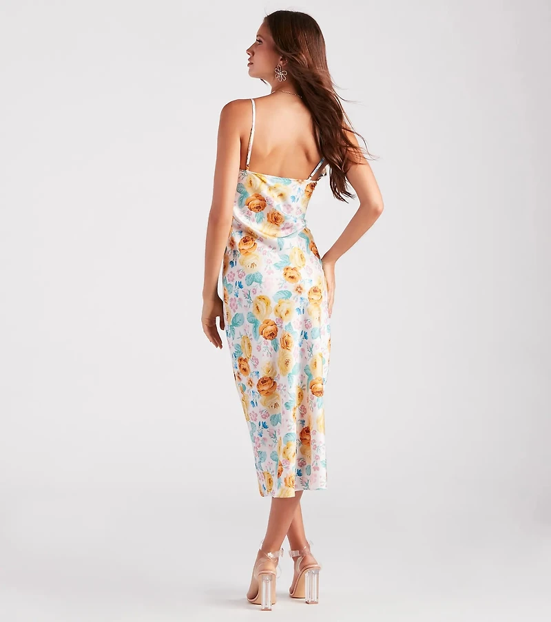 Major Admiration Satin Floral Midi Dress