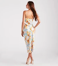 Major Admiration Satin Floral Midi Dress