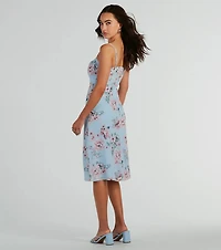 Floral Beauty Chiffon A-Line Midi Dress