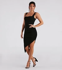 Sophisticated Hour Crepe Asymmetrical Midi Dress