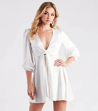 Sleek Satin Tie-Front Mini Dress