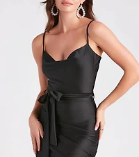 Stunning Factor Satin Tie-Waist Mini Dress