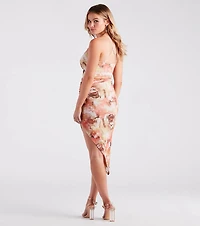 Dreamy Floral Ruched Mesh Midi Dress