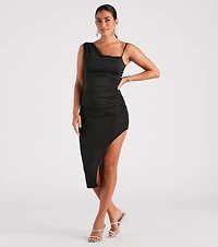 First Class Cowl Neck Midi Dress